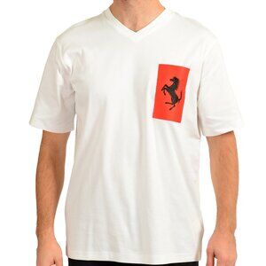 Scuderia Ferrari Men's White 1 Pocket V-Neck Short Sleeve T-Shirt